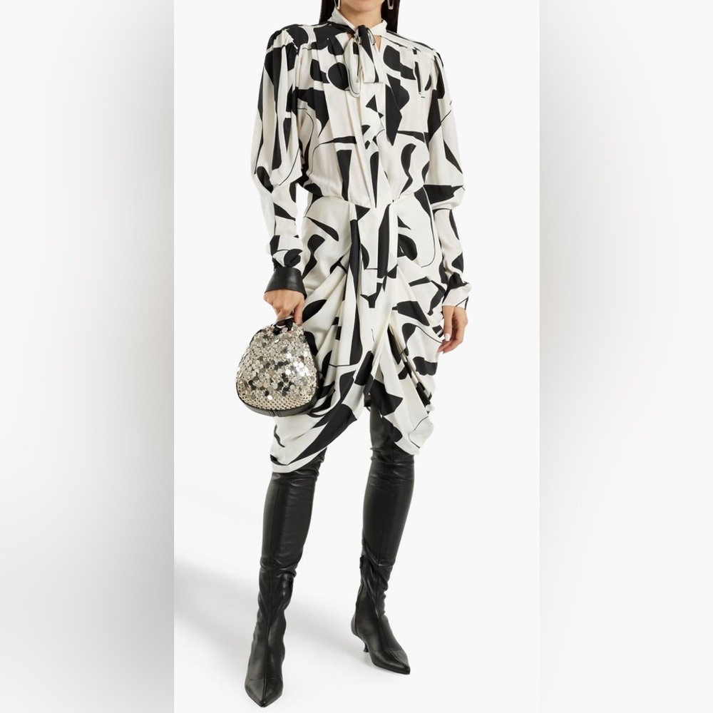 $1505 ISABEL MARANT Black and White Geometric Print Dress 100% SILK EU 34 XS - Picture 2 of 7